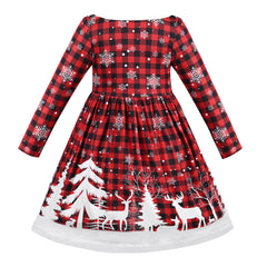 Girls Dress Red Christmas Snowflake Tree Long Sleeve Winter Holiday Size 5-10 Years