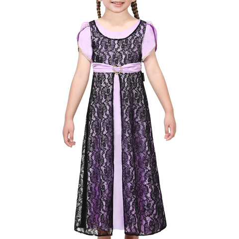 Girls Dress Lilac Black Lace Robe Tea Party Fancy Gown Prom Kate Size 6-12 Years