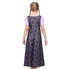 Girls Dress Lilac Black Lace Robe Tea Party Fancy Gown Prom Kate Size 6-12 Years