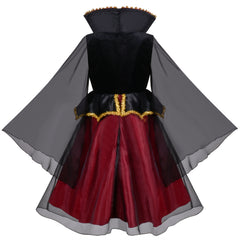 Girls Dress Red Black Vampire Mesh Queen Princess Halloween Carnival Size 5-10 Years