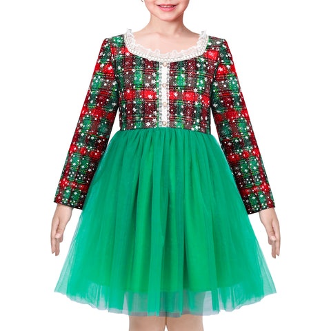 Girls Dress Red Green Plaid Checks Snowflake Pearl Tutu Christmas Holiday Size 6-12 Years