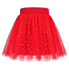 Girls Skirt Red Sparkle Glitter Star Moon Ballet Tutu Tulle Elastic Party Size 6-12 Years