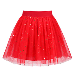 Girls Skirt Red Sparkle Glitter Star Moon Ballet Tutu Tulle Elastic Party Size 6-12 Years