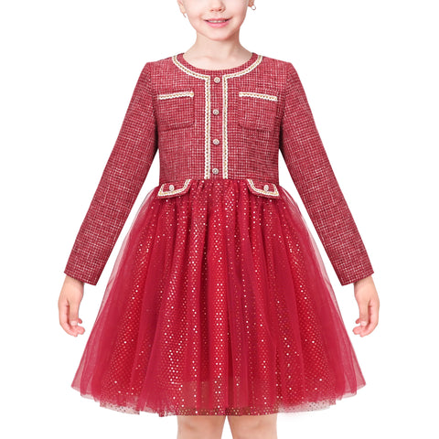 Girls Dress Red Pearl Pocket Vintage Elegant Xmas Long Sleeve Size 6-12 Years
