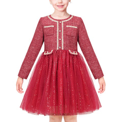 Girls Dress Pearl Pocket Vintage Elegant Xmas Long Sleeve Size 6-12 Years