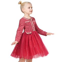 Girls Dress Red Pearl Pocket Vintage Elegant Xmas Long Sleeve Size 6-12 Years