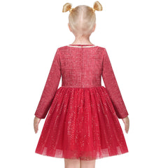 Girls Dress Red Pearl Pocket Vintage Elegant Xmas Long Sleeve Size 6-12 Years