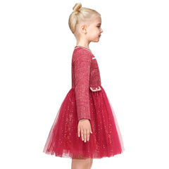 Girls Dress Red Pearl Pocket Vintage Elegant Xmas Long Sleeve Size 6-12 Years