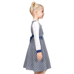 Girls Dress Blue White Pencil Tie Check Plaid School Casual Long Sleeve Size 6-12 Years