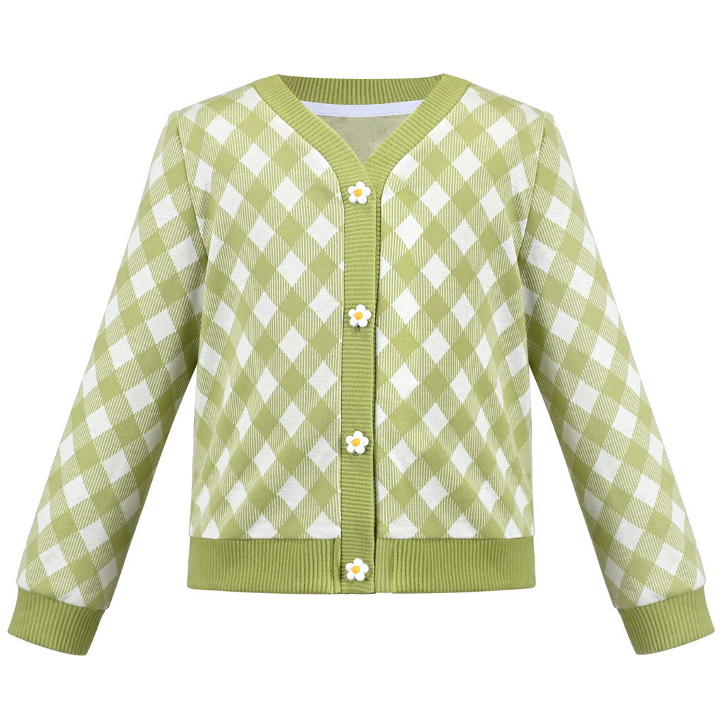 Girls Dress Plaid Flower Button Knit Long Sleeve Warm Winter Casual Size 2-10 Years