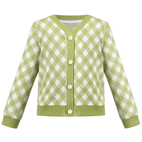 Girls Dress Plaid Flower Button Knit Long Sleeve Warm Winter Casual Size 2-10 Years