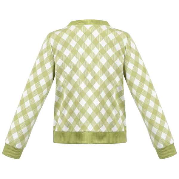 Girls Dress Plaid Flower Button Knit Long Sleeve Warm Winter