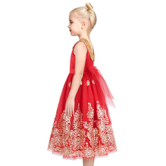 Girls Dress Red Floral Gold Embroidery Party Pageant Ball Gown Sleeveless Size 7-14 Years