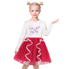 Girls Dress Red White Tee Butterfly Floral Glitter Lolita Lace Trim Party Size 4-8 Years