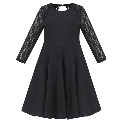 Girls Dress Black Lace Hollow Back Formal Party Evening Long Sleeve Size 6-12 Years