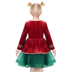 Girls Dress Red Green Christmas Nutcracker Uniform Korean Velvet Size 6-12 Years