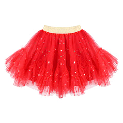 Girls Skirt Red Sparkle Ruffle Star Moon Pearl Ballet Tutu Tulle Size 4-12 Years
