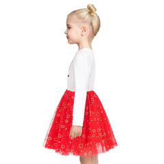 Girls Dress Red White Tee Reindeer Polka Circle Christmas Party Size 4-8 Years