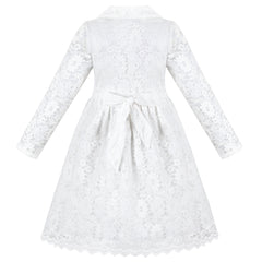 Girls Dress White Lace Floral Pearl Princess Wedding Formal Party Evening Size 7-14 Years