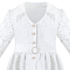 Girls Dress White Lace Floral Pearl Princess Wedding Formal Party Evening Size 7-14 Years