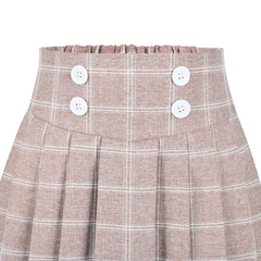Girls Skirt Beige Grid Checks Plaid Pleated School Tennis Mini Casual Size 6-14 Years