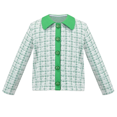 Girls Outfit Set 2 Piece Green Plaid Knit Cardigan Pleated Skirt Size 6-10 Years