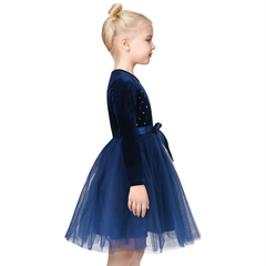 Girls Dress Blue Heart Tulle Party Velvet Holiday Winter Warm Party Size 6-12 Years