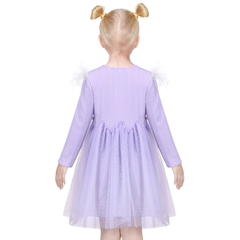 Girls Dress Purple Ribbed Knit Star Rhinestone Feather Tulle Princess Size 5-10 Years