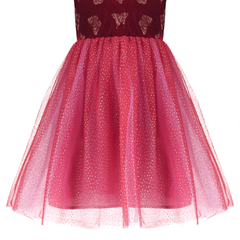 Girls Dress Red Velvet Butterfly Rhinestone Tulle Holiday Party Pageant Size 6-12 Years