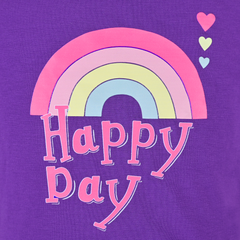 Girls Dress Purple Rainbow Heart Happy Day Cotton Short Sleeve Casual Size 6-12 Years