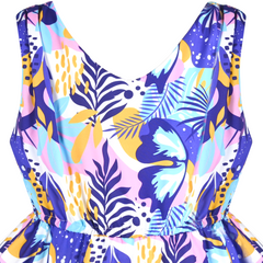 Girls Dress Purple Tropical Leaf Hanky Hem Summer Sundress Party Beach Size 7-14 Years