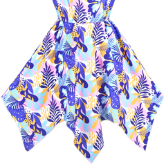 Girls Dress Purple Tropical Leaf Hanky Hem Summer Sundress Party Beach Size 7-14 Years