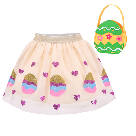 Girls Skirt 2 Piece Set Tutu Skirt Easter Party Egg Hunting Bag Size 2-10 Years