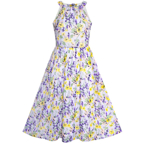 Women's Halter Purple Floral Printed Maxi Casual Party Dress