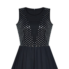 Women Sleeveless Sequin Sexy Chiffon Party Dress