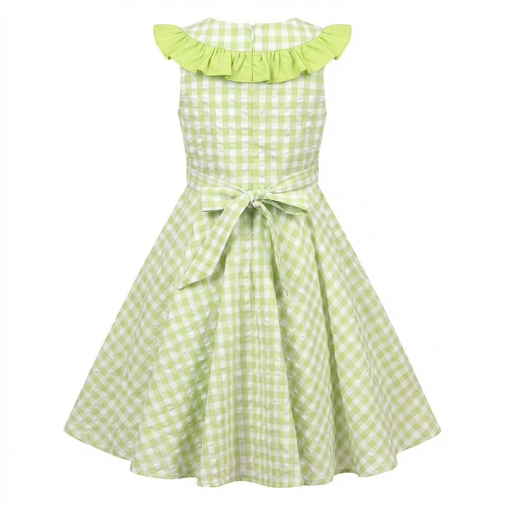 Sunny Fashion Girls Blue Gingham Plaid Ruffle Cotton Dress
