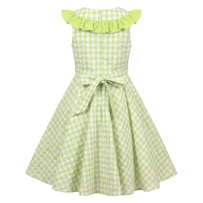 Sunny Fashion Girls Blue Gingham Plaid Ruffle Cotton Dress