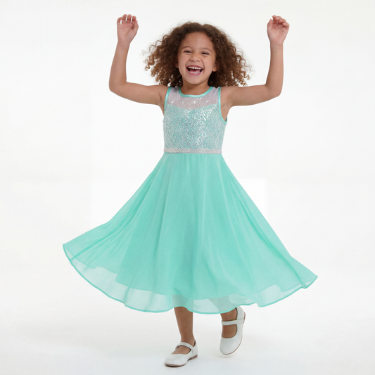 Girls Dress Rhinestone Chiffon Bridesmaid Dance Ball Maxi Gown Size 6-14 Years