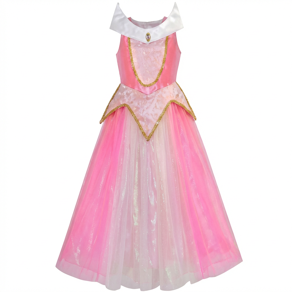 Sunny Fashion Girls Blue Princess Tulle Dress with Gold Trim Costume Gown