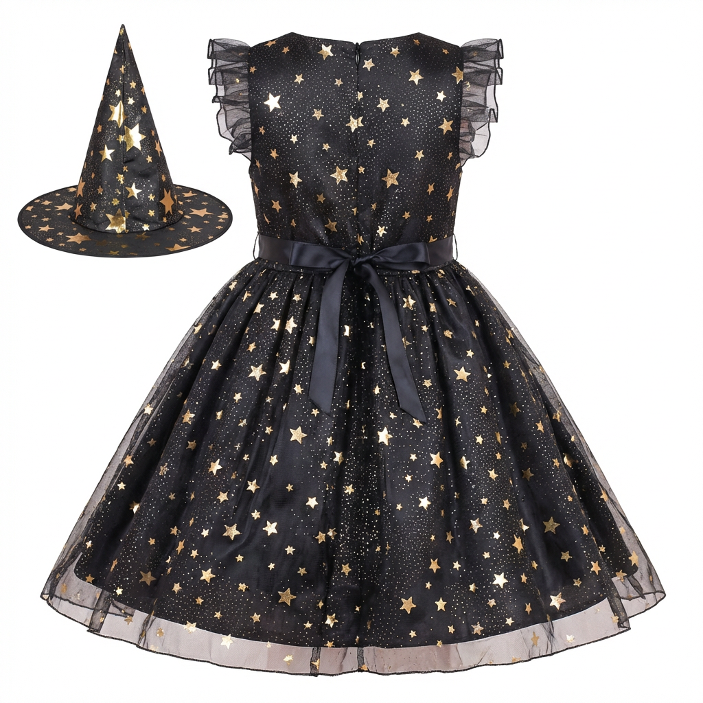 Sunny Fashion Girls Halloween Witch Costume Dress Set with Hat