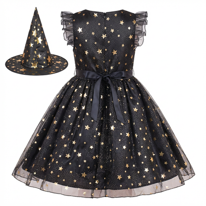 Sunny Fashion Girls Halloween Witch Costume Dress Set with Hat