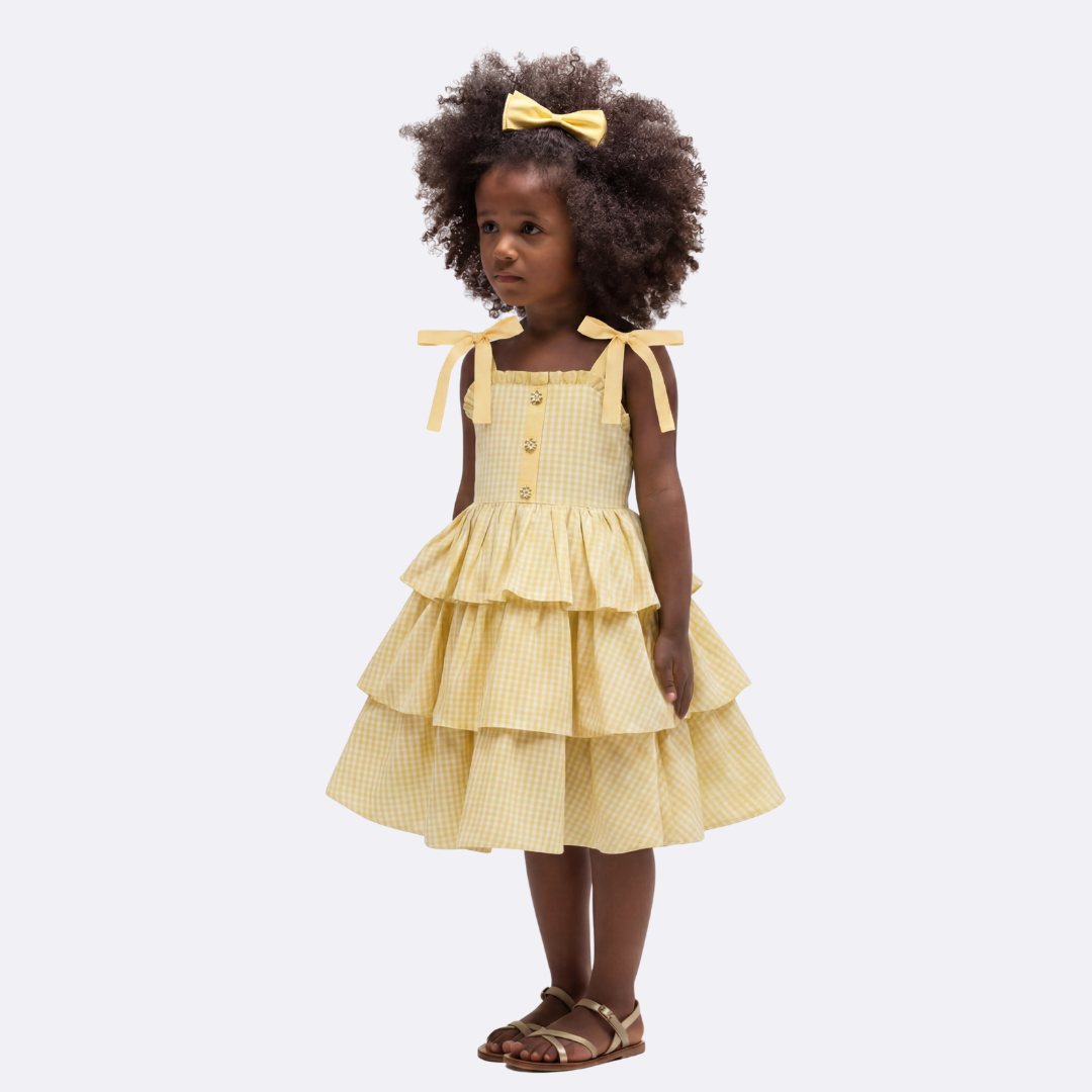 Sunny Fashion Girls Orange Cotton Ruffle Sundress with Bow Shoulder Straps