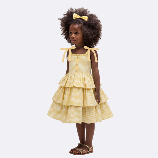 Sunny Fashion Girls Orange Cotton Ruffle Sundress with Bow Shoulder Straps