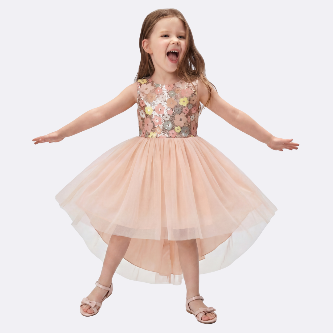 Sunny Fashion Girls Sparkle Floral High-Low Tulle Party Dress