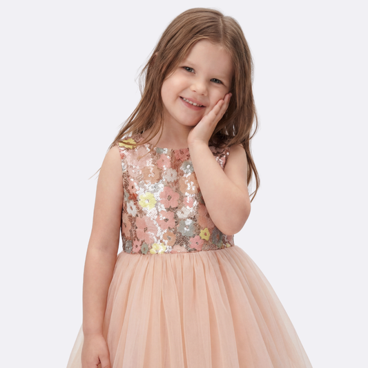 Sunny Fashion Girls Sparkle Floral High-Low Tulle Party Dress