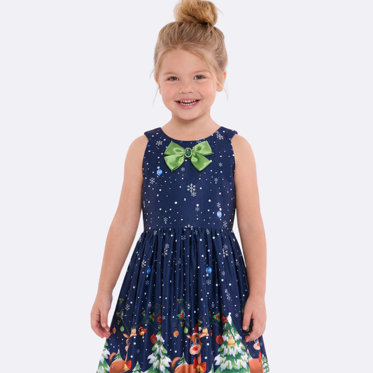 Sunny Fashion Girls Christmas Reindeer Bow A-Line Dress