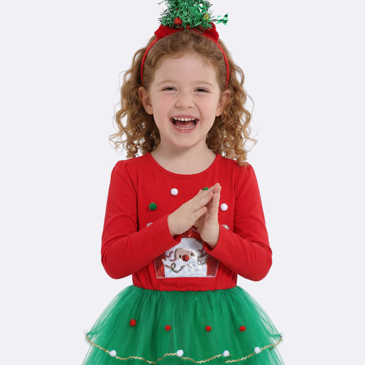 Sunny Fashion Girls Christmas Tree Tulle Dress with Headband