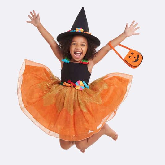 Girls Dress Halloween Candy Pumpkin Handbag Orange Black Size 4-8 Years