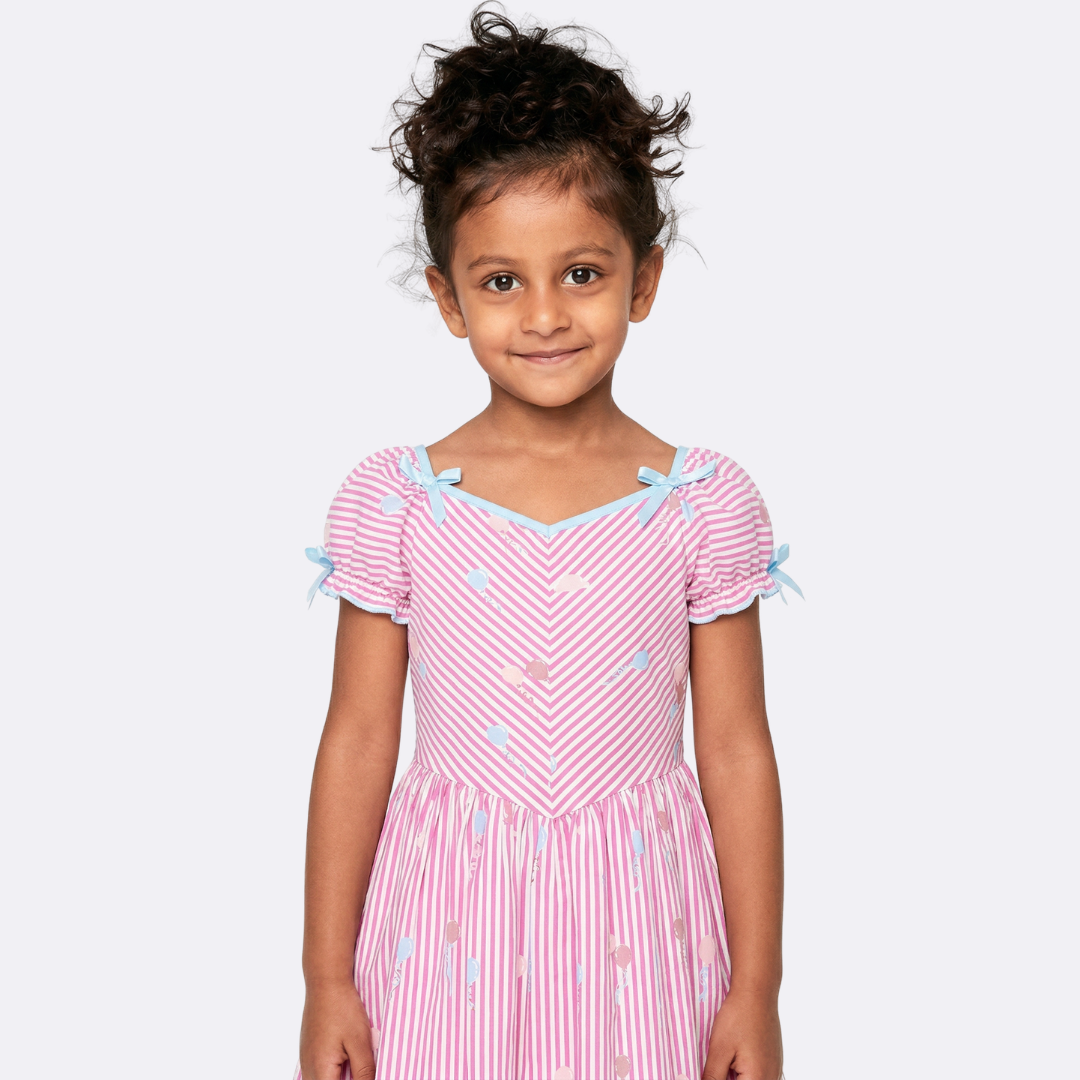 Sunny Fashion Girls Pink Vintage Stripe Bear Dress