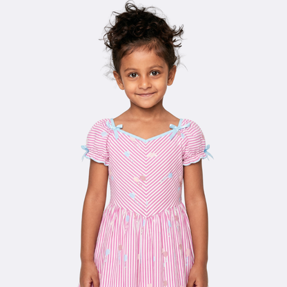 Sunny Fashion Girls Pink Vintage Stripe Bear Dress